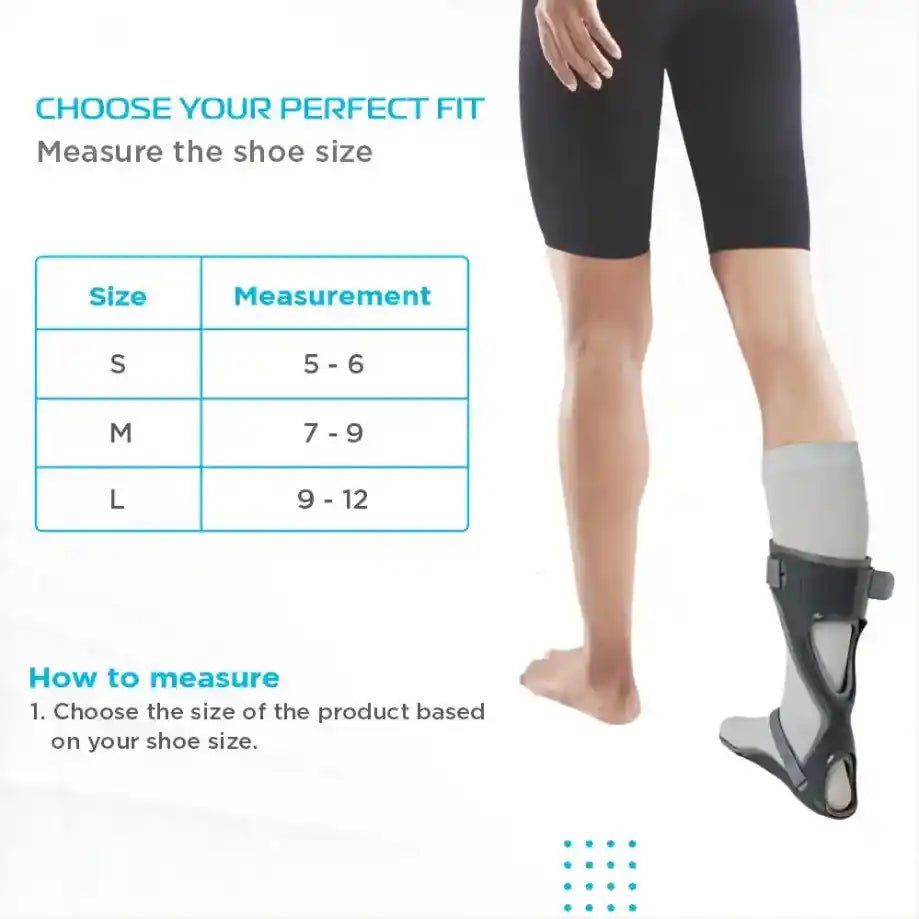 Measurement guide for a cast or orthotic boot with size chart and measurement instructions.