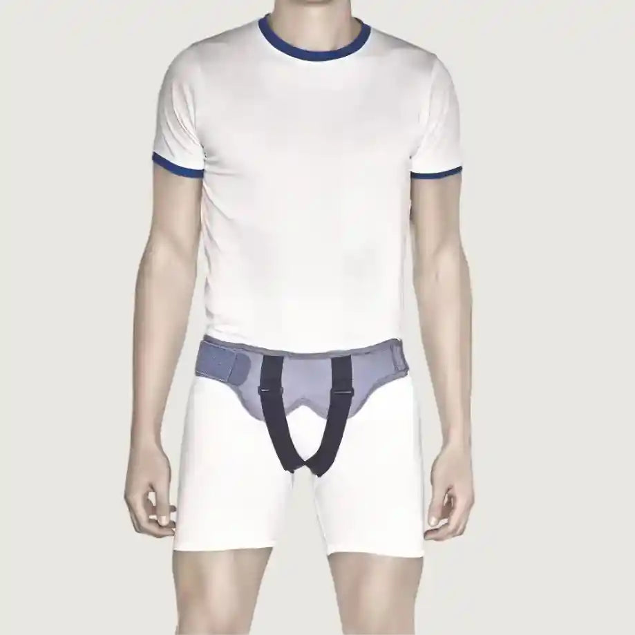 Mannequin wearing a white t-shirt with blue trim and underwear on a plain background
