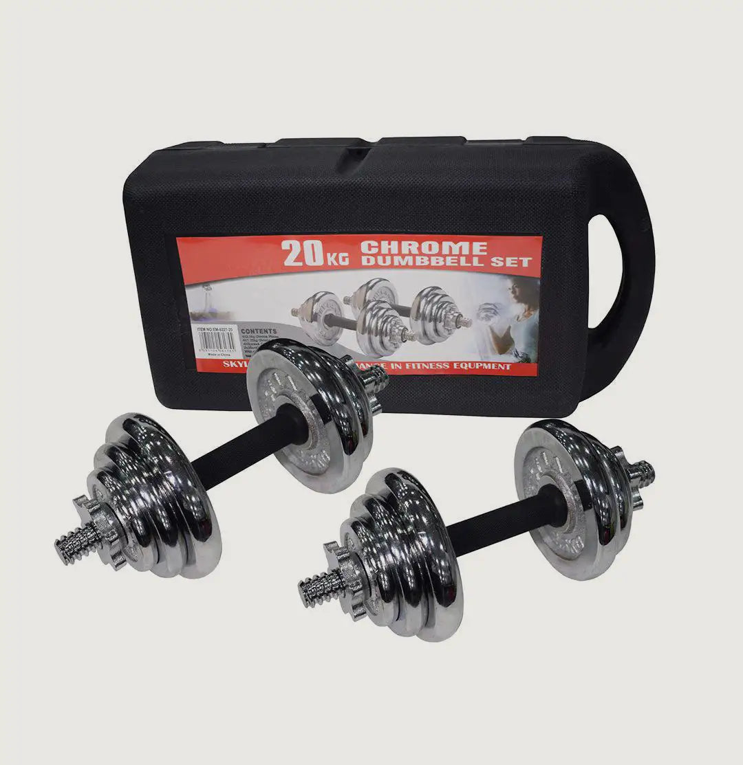 Adjustable Chrome Dumbbells with Case - 20 kg Set - Dumbbells Adjustable - Pro Sports | Shop online in Kuwait