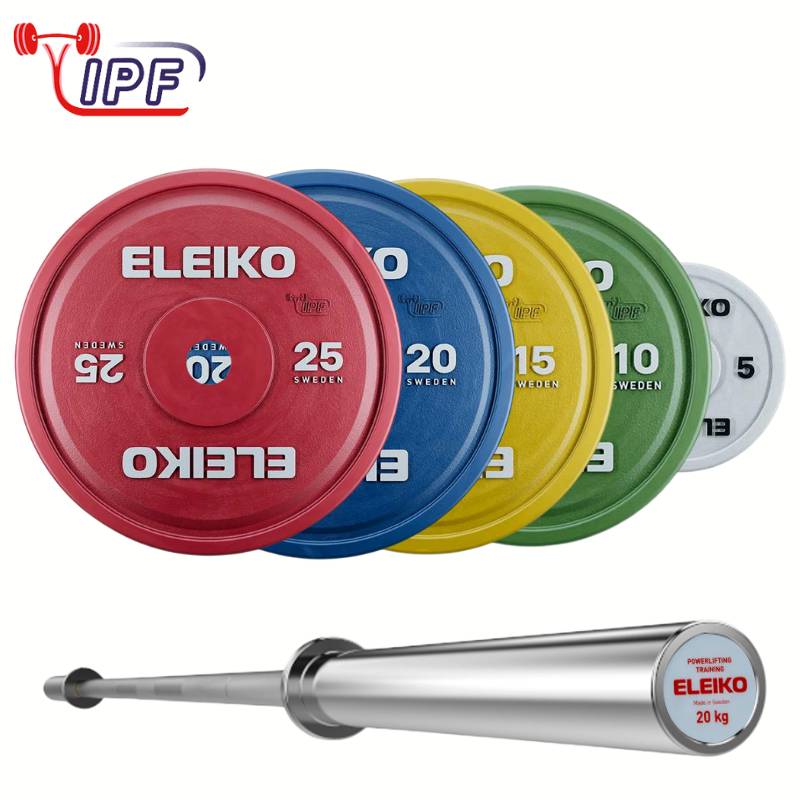 Eleiko IPF Powerlifting Competition Plates and Training IPF Bar Bundle