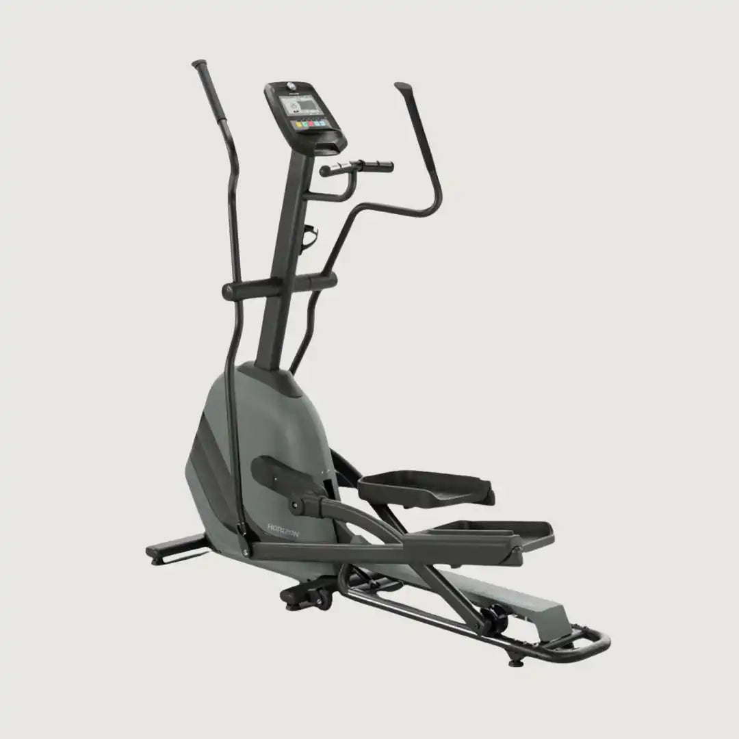 Front angle view of Horizon elliptical machine with moving handlebars