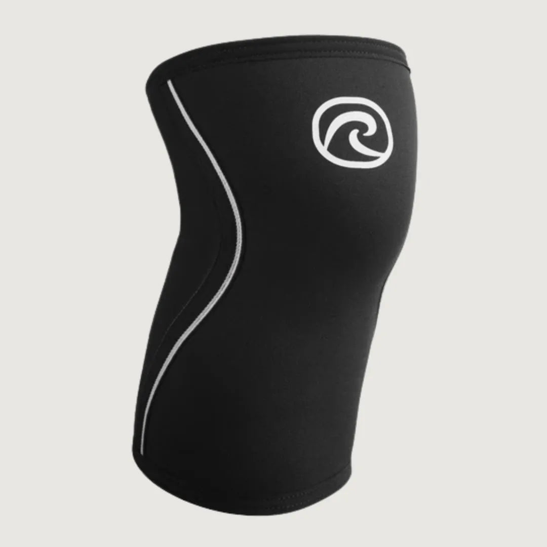 Side view of Rehband RX knee sleeve showing brand name and ergonomic stitching
