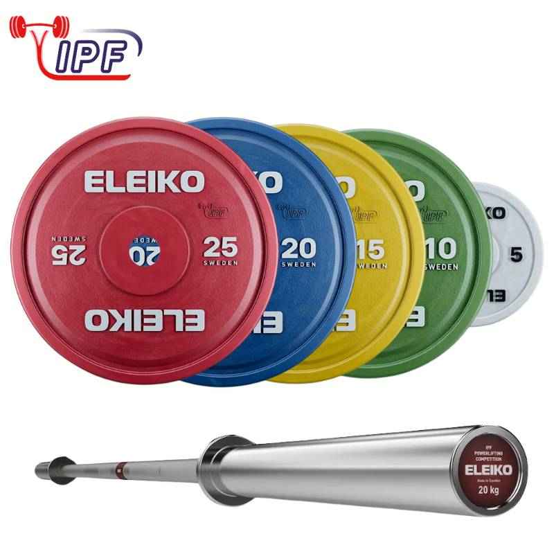 Eleiko IPF Powerlifting Competition Plates and Competition Bar Bundle