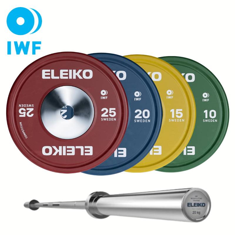 Eleiko IWF Weightlifting Competition Plates and Training Bar 20 kg - Bundle