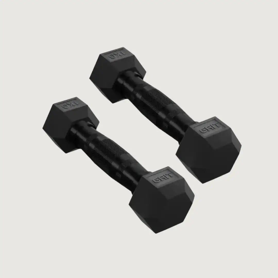 GRIT Hex Black Dumbbells - 1 kg Pair - Dumbbells Hex - Pro Sports | Shop online in Kuwait