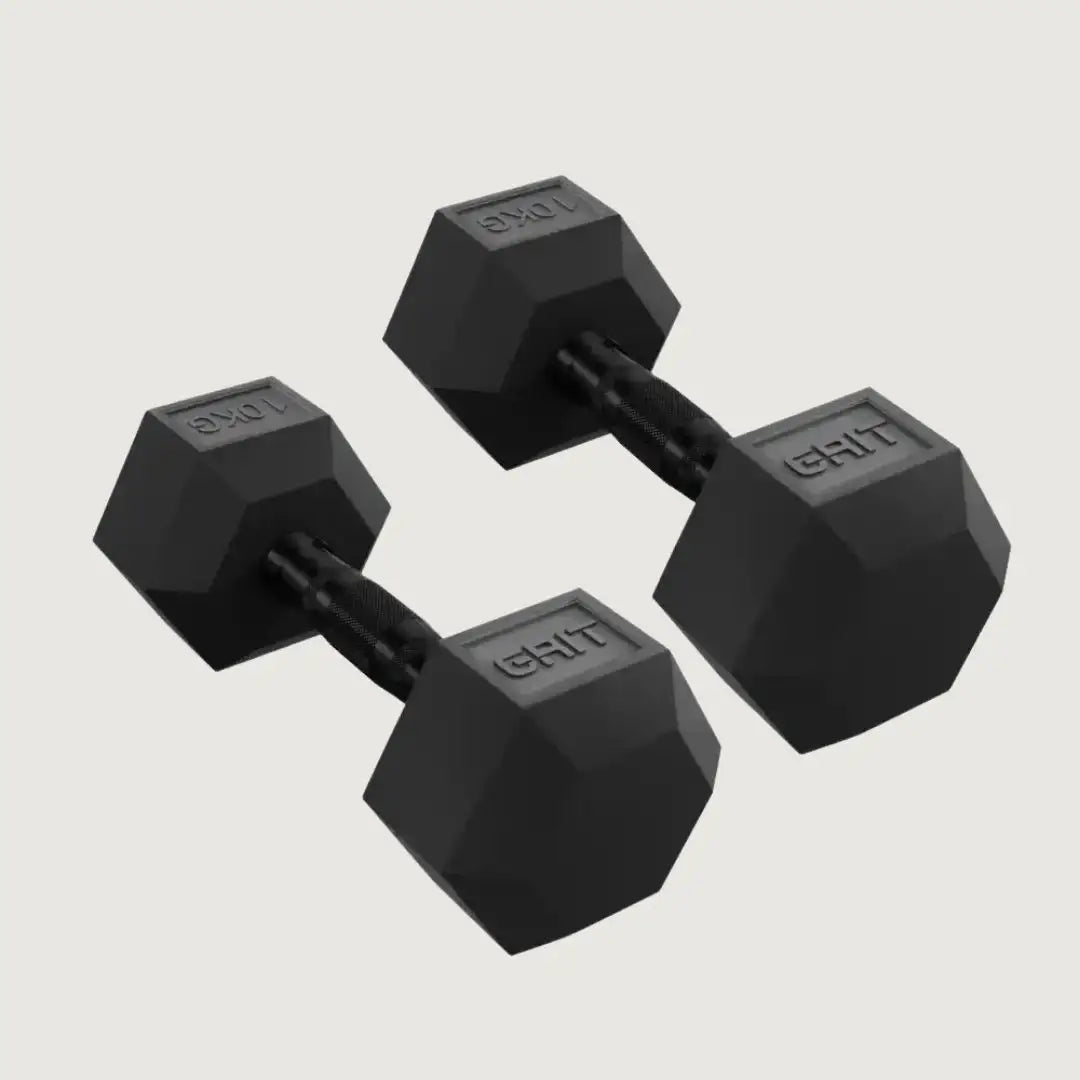 GRIT Hex Black Dumbbells - 10 kg Pair - Dumbbells Hex - Pro Sports | Shop online in Kuwait