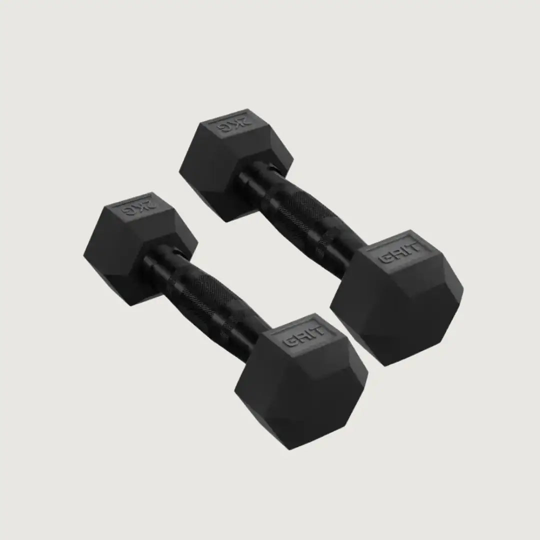 GRIT Hex Black Dumbbells - 2 kg Pair - Dumbbells Hex - Pro Sports | Shop online in Kuwait
