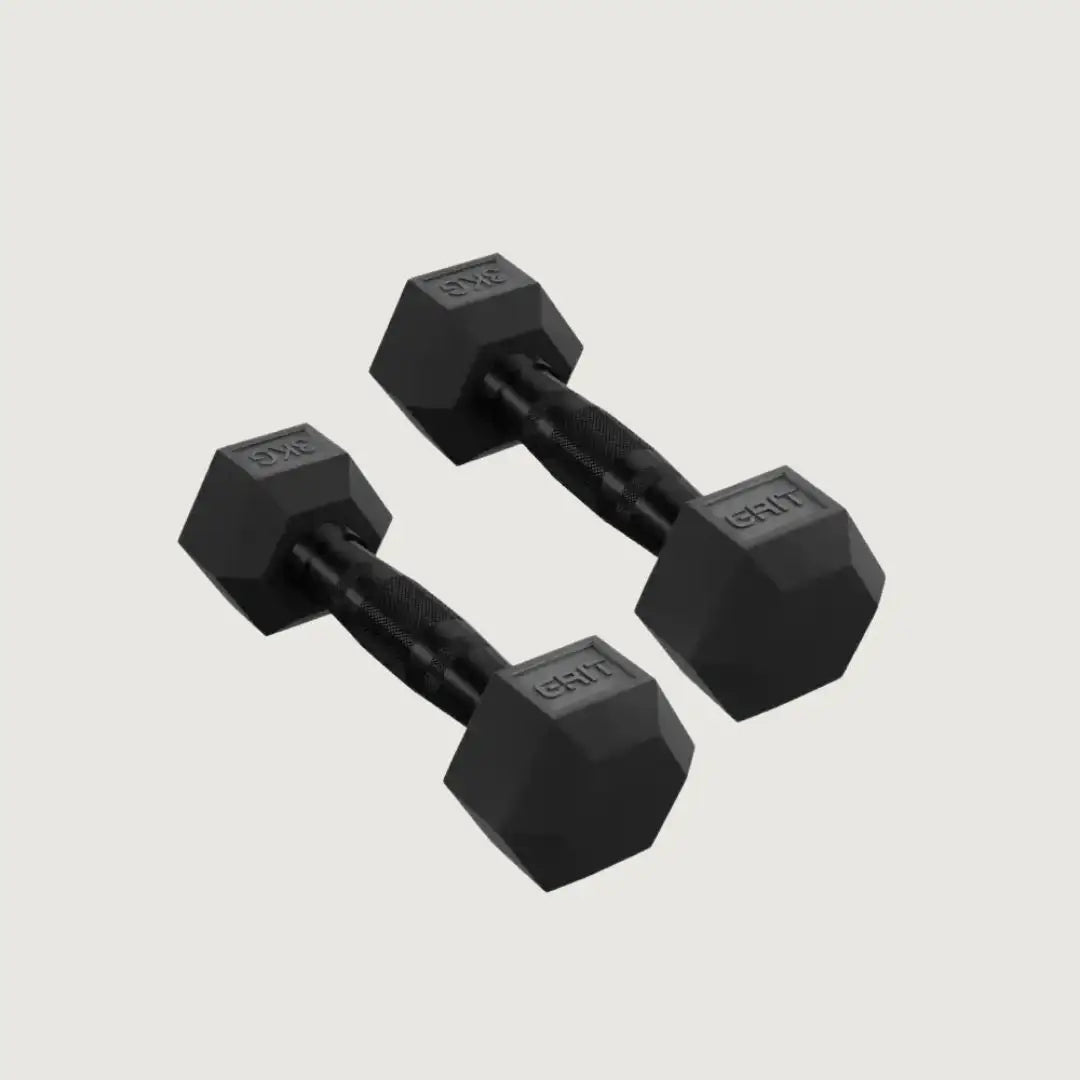 GRIT Hex Black Dumbbells - 3 kg Pair - Dumbbells Hex - Pro Sports | Shop online in Kuwait