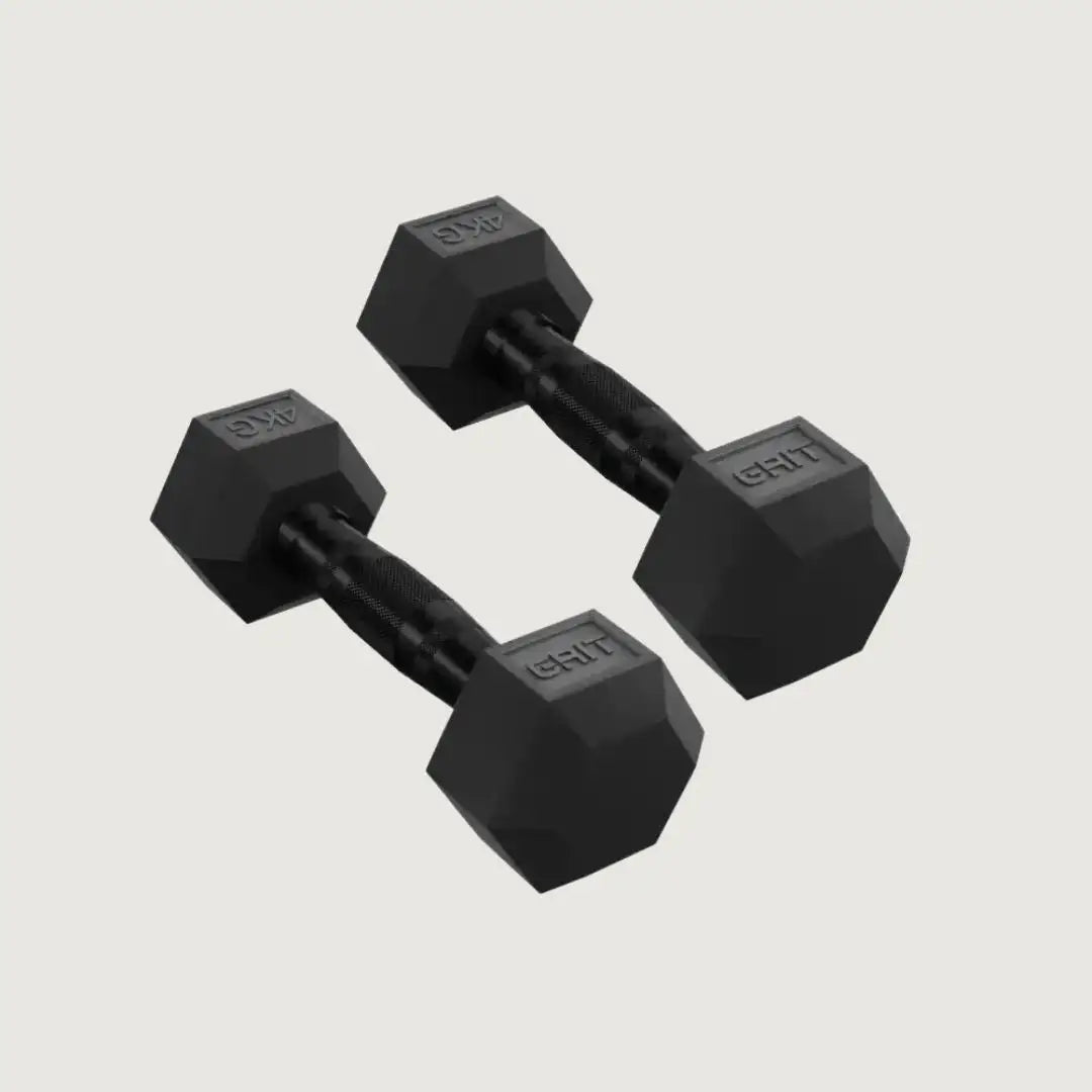 GRIT Hex Black Dumbbells - 4 kg Pair - Dumbbells Hex - Pro Sports | Shop online in Kuwait