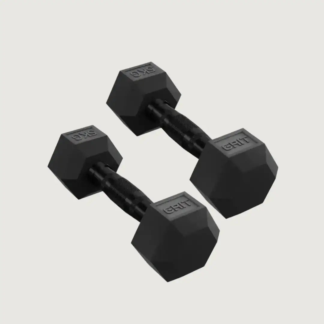 GRIT Hex Black Dumbbells - 5 kg Pair - Dumbbells Hex - Pro Sports | Shop online in Kuwait