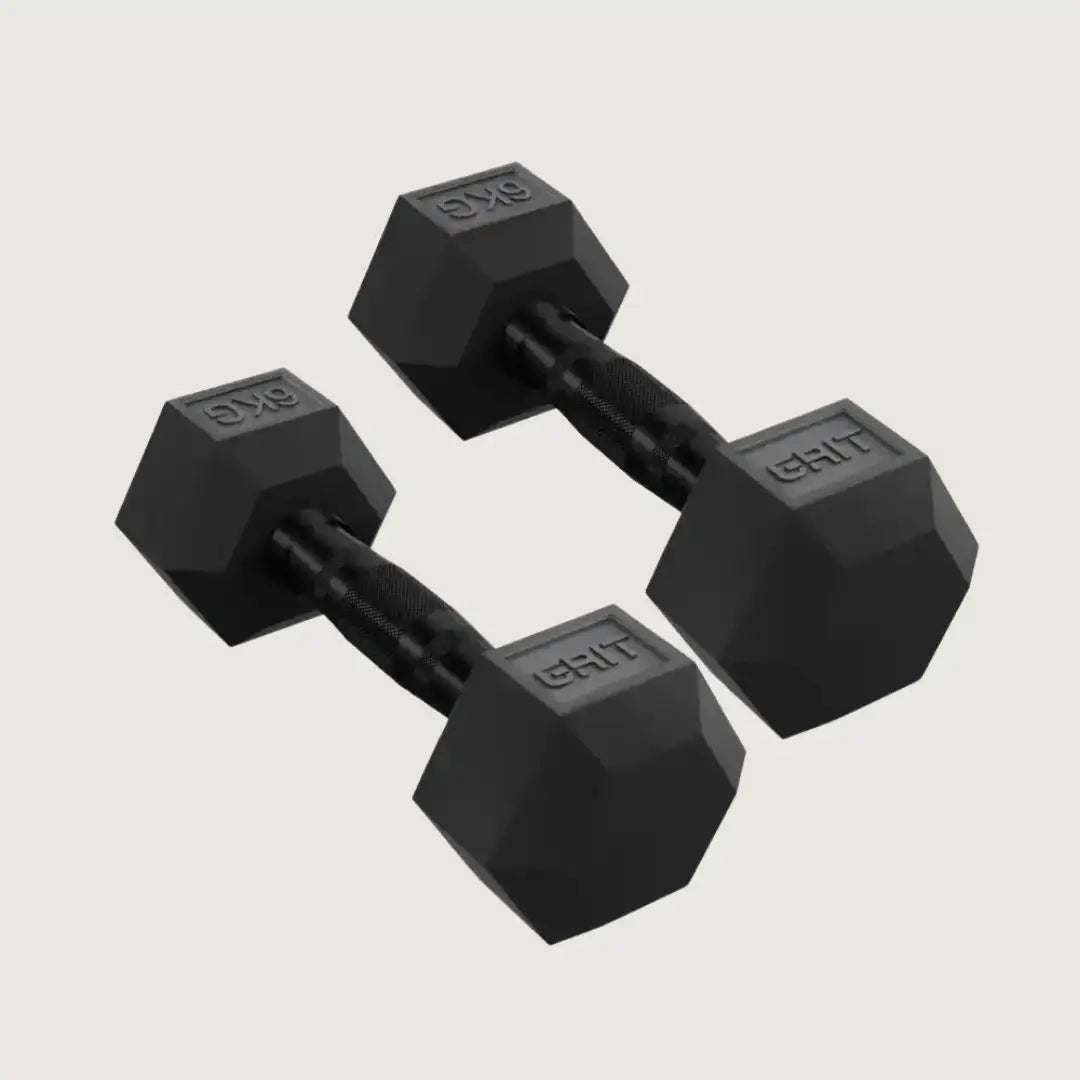 GRIT Hex Black Dumbbells - 6 kg Pair - Dumbbells Hex - Pro Sports | Shop online in Kuwait