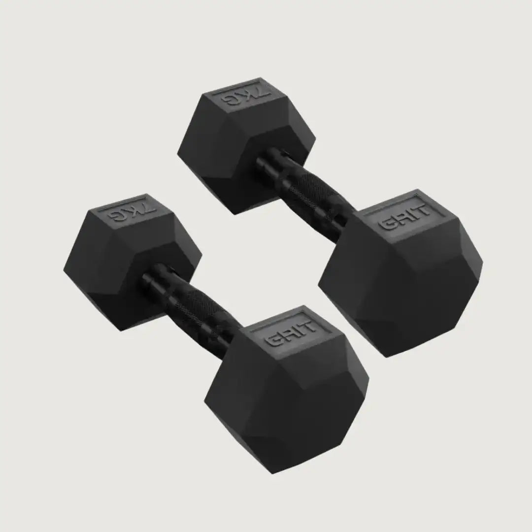 GRIT Hex Black Dumbbells - 7 kg Pair - Dumbbells Hex - Pro Sports | Shop online in Kuwait