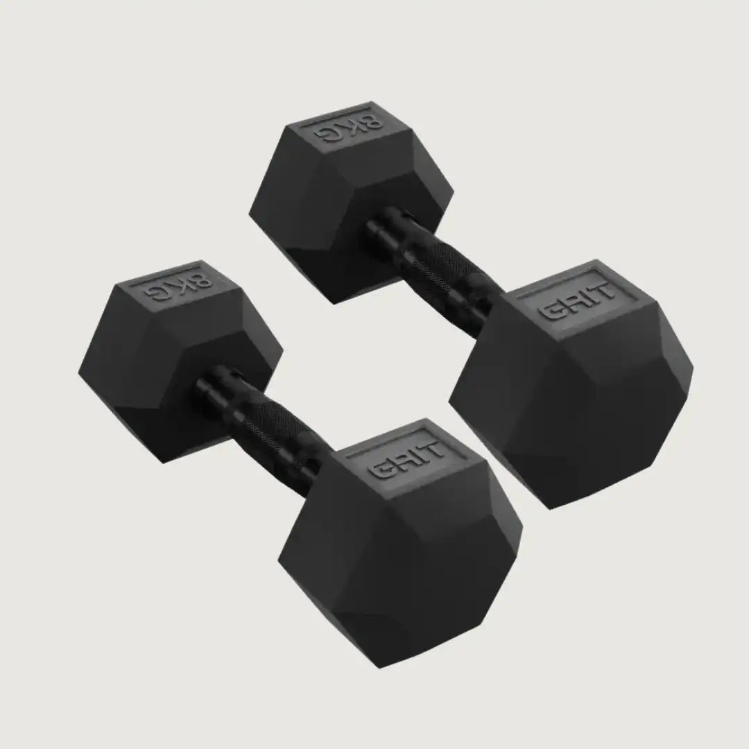 GRIT Hex Black Dumbbells - 8 kg Pair - Dumbbells Hex - Pro Sports | Shop online in Kuwait