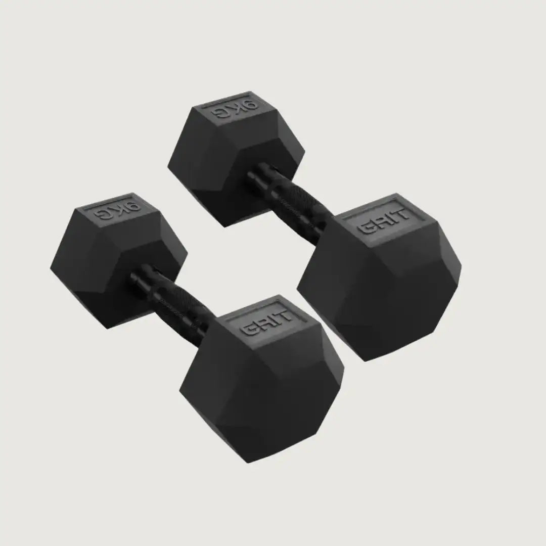 GRIT Hex Black Dumbbells - 9 kg Pair - Dumbbells Hex - Pro Sports | Shop online in Kuwait
