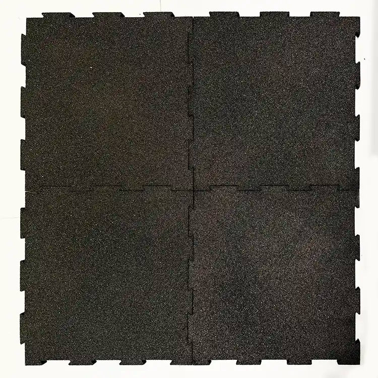 Black Interlock Recycled Rubber Gym Flooring Tiles - 50 x 50 cm - Set of 4