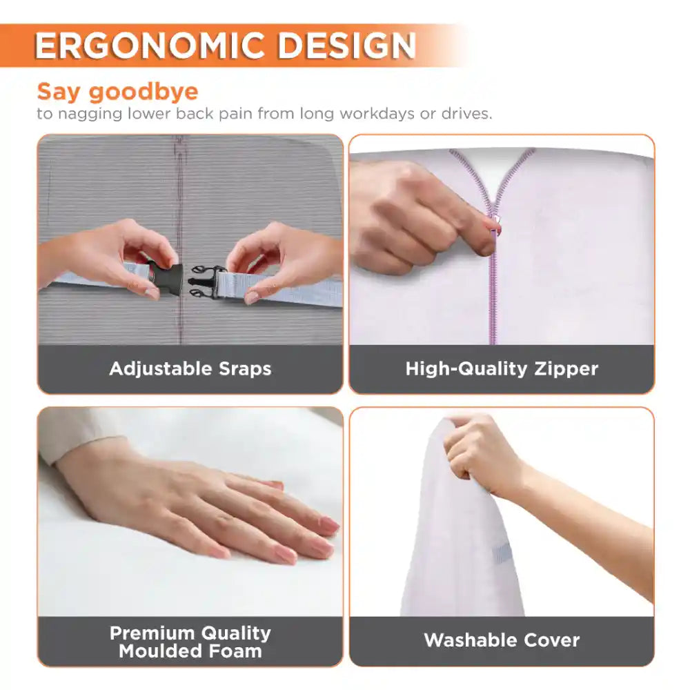 Ergonomic design features with adjustable straps, high-quality zipper, premium quality moulded foam, and washable cover.