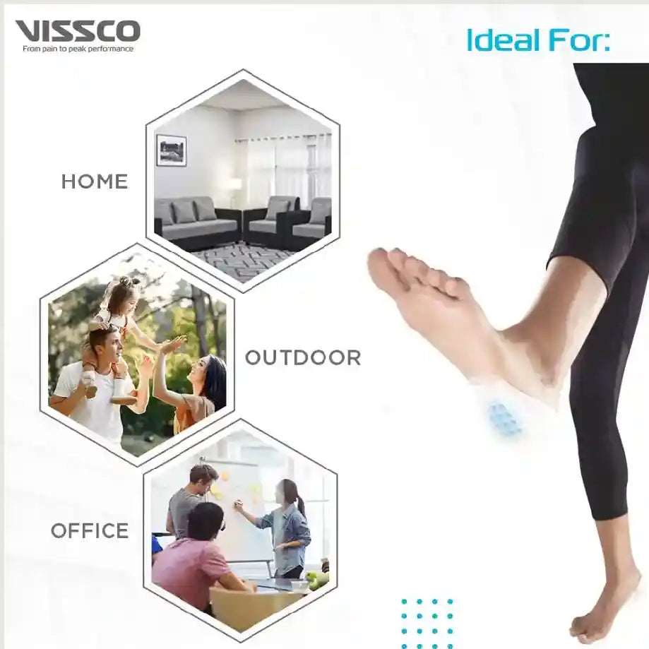 VISSCO advertisement showing a person wearing black leggings with lifestyle images of home, outdoor, and office settings.