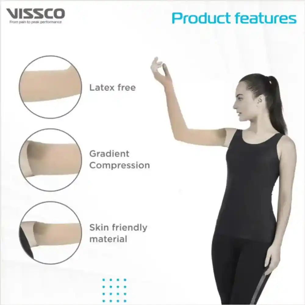 VISSCO compression garment with product features on a white background