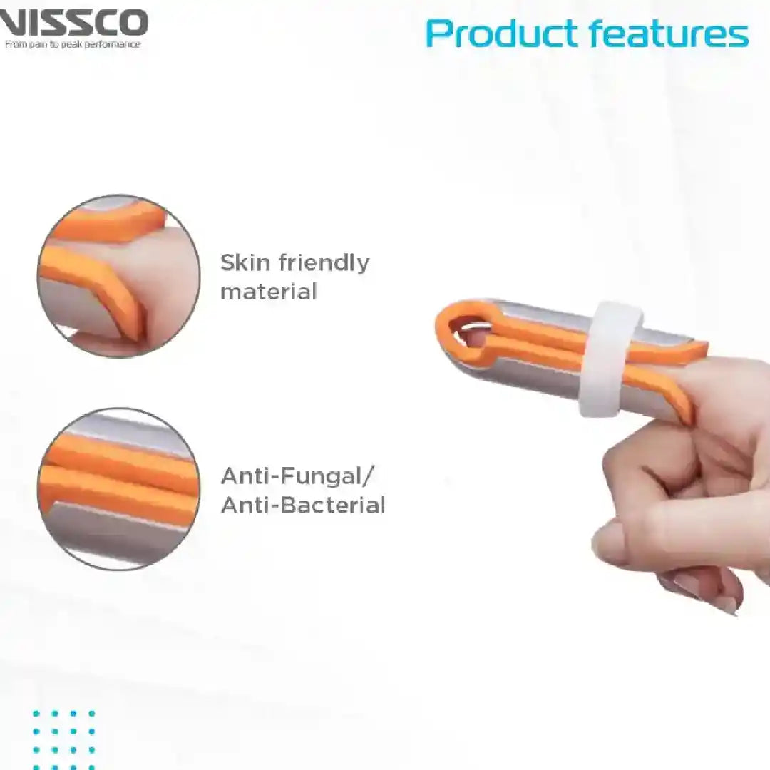 Orange and white band with text on skin-friendly material and anti-fungal/anti-bacterial properties, featuring NISSCO branding.