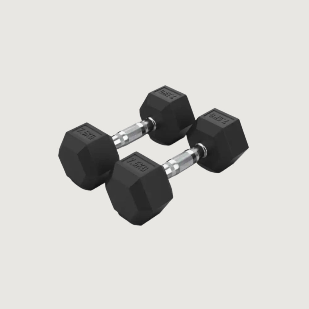 Hex Rubber Dumbbells - 7.5 kg Pair