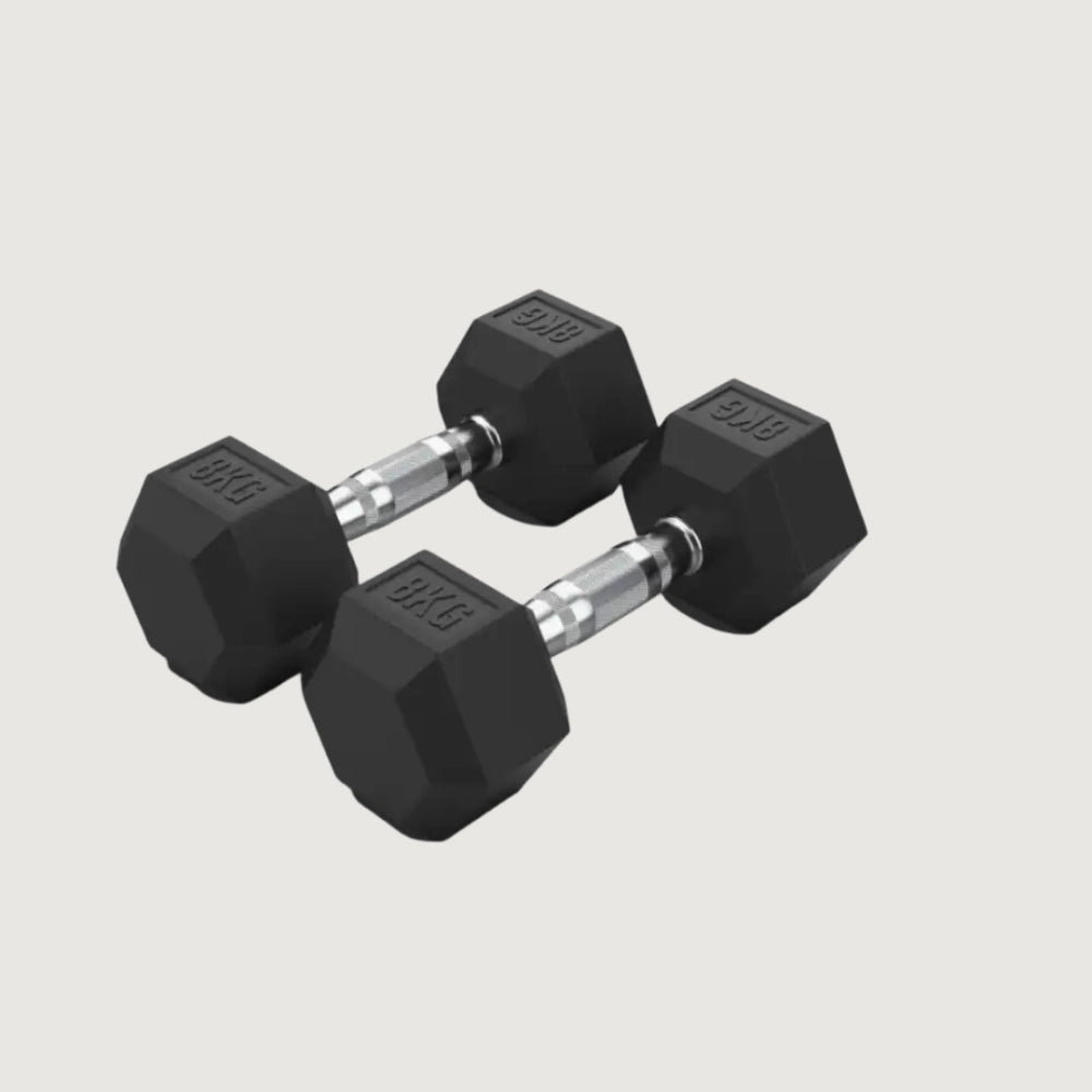 Hex Rubber Dumbbells - 8 kg Pair