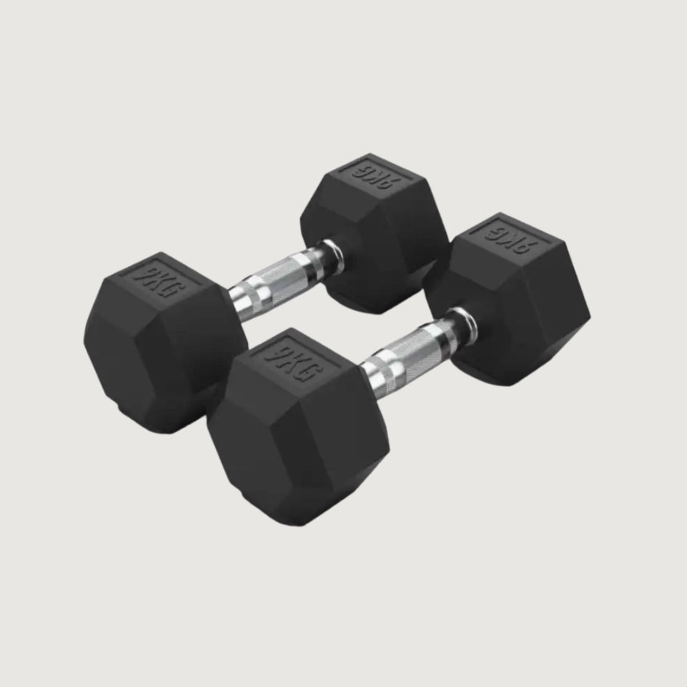 Hex Rubber Dumbbells - 9 kg Pair