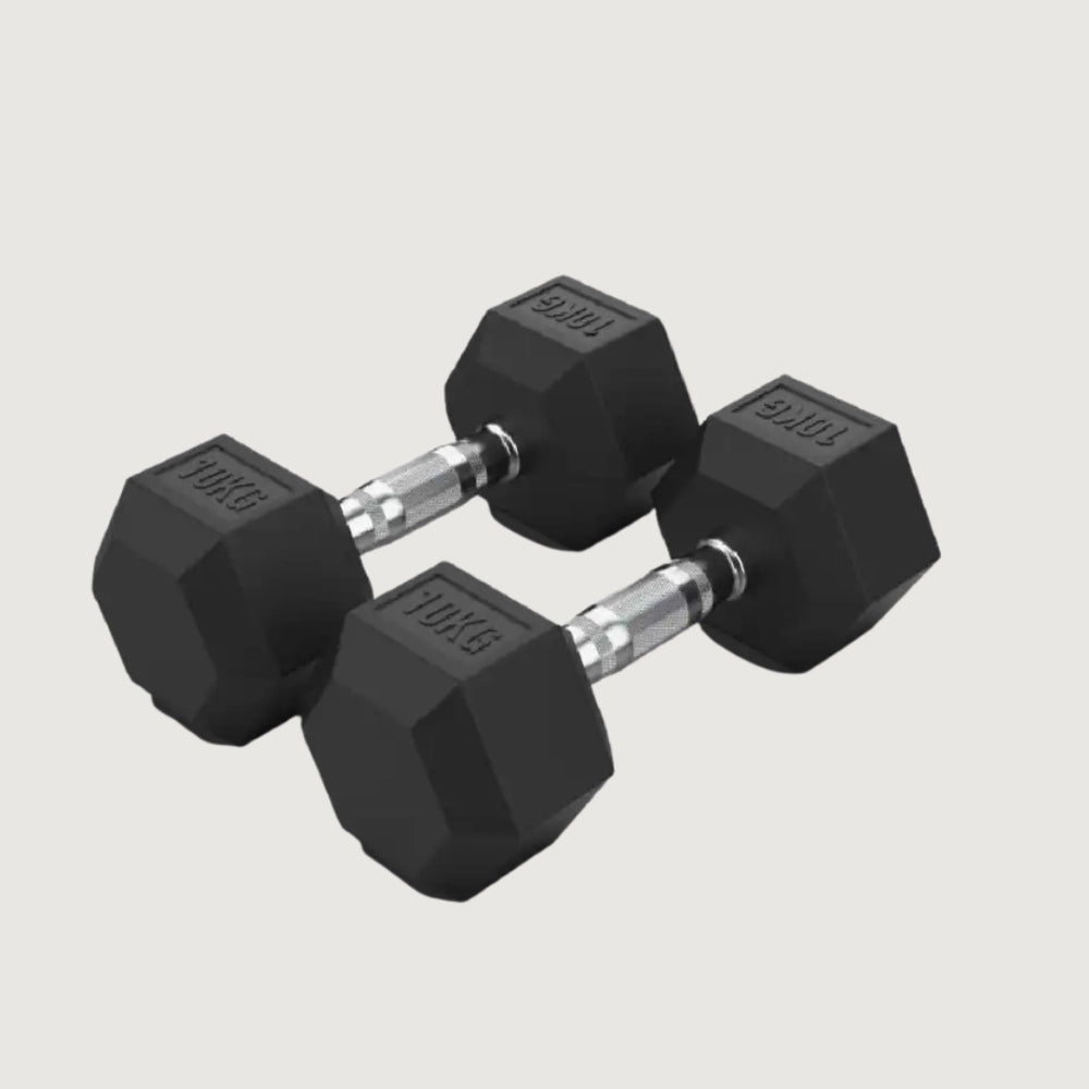 Hex Rubber Dumbbells - 10 kg Pair
