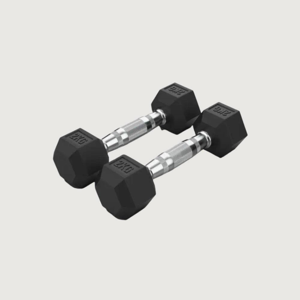 Hex Rubber Dumbbells - 2 kg Pair
