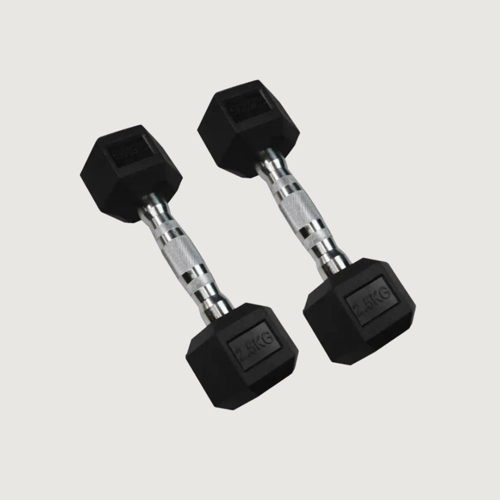 Hex Rubber Dumbbells - 2.5 kg Pair
