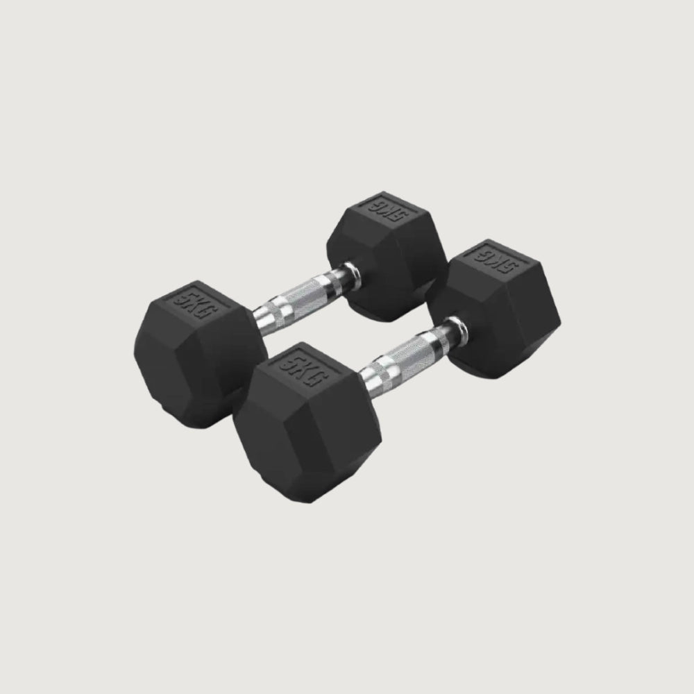 Hex Rubber Dumbbells - 5 kg Pair