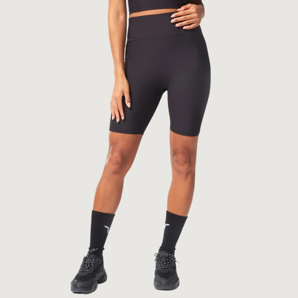 Code Ribbed Biker Shorts Black front view