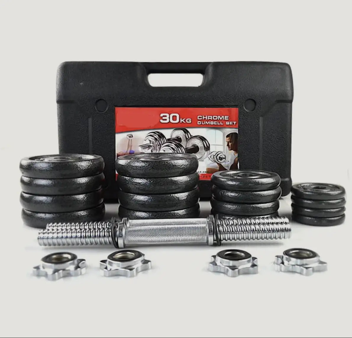 Adjustable Chrome Dumbbells with Case - 30 kg Set