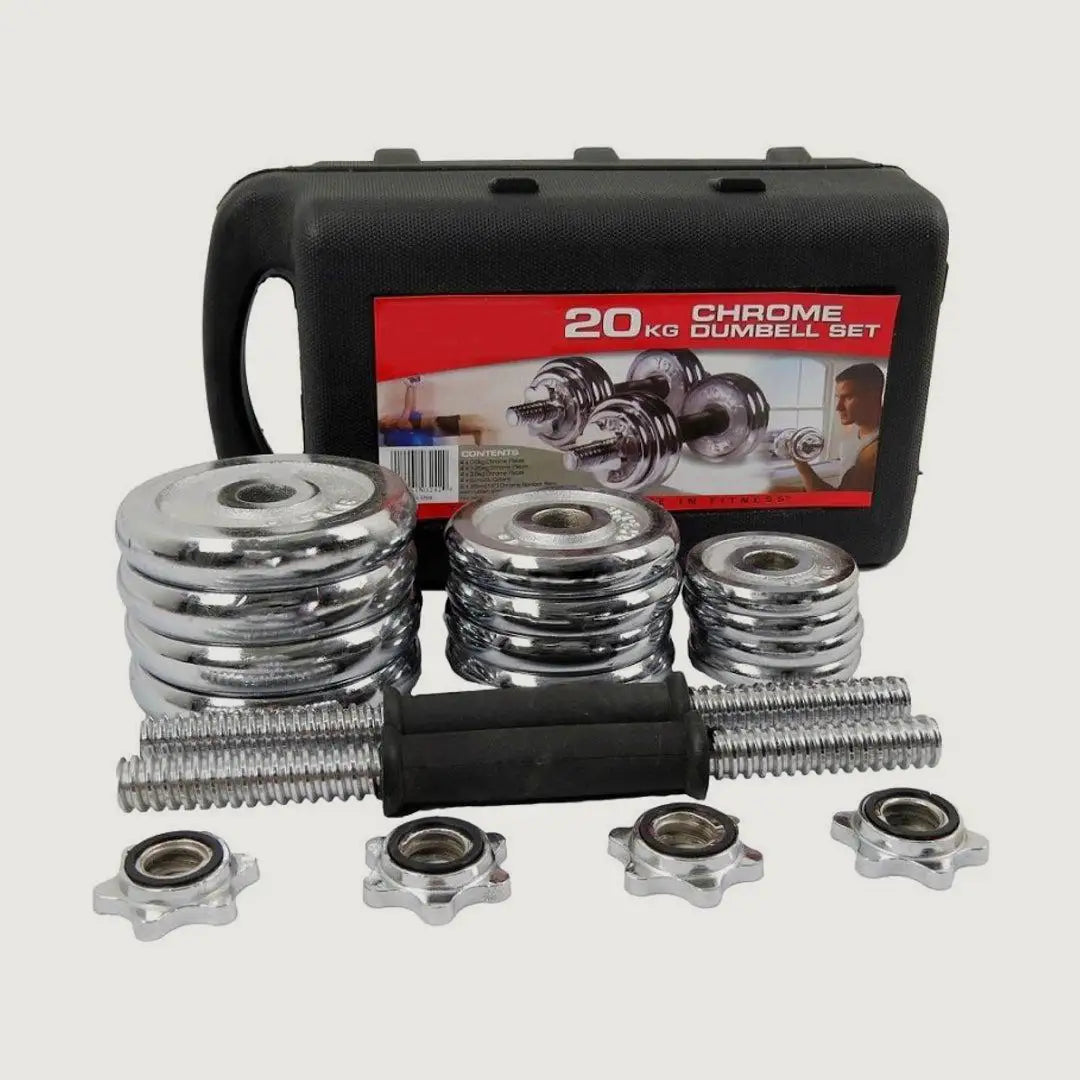 Adjustable Chrome Dumbbells with Case - 20 kg Set