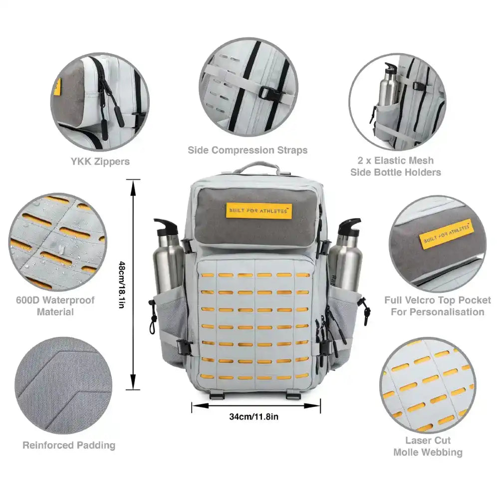 BFA Gym Backpack Large – Grey & Yellow 45L