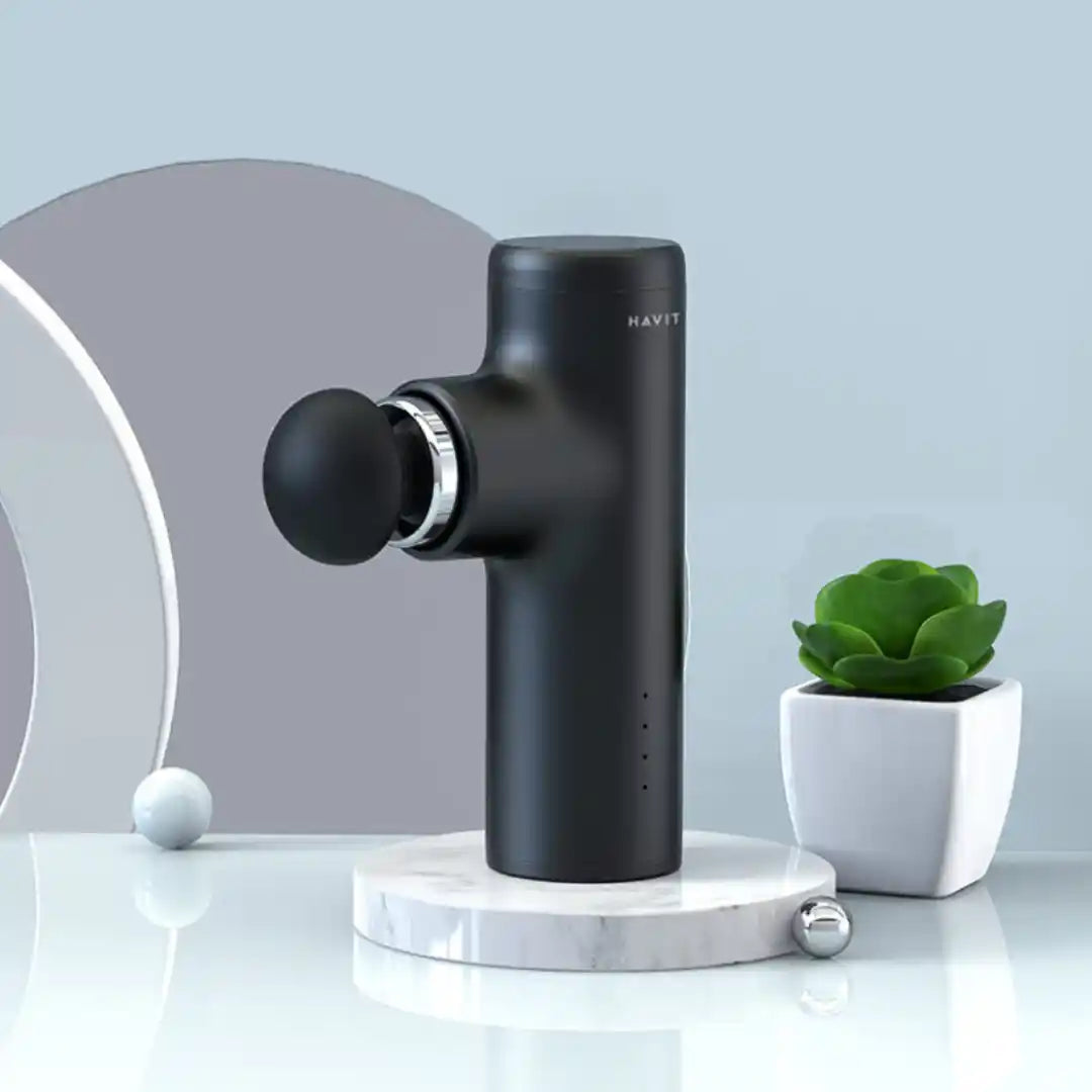 Havit Core Mini Massage Gun - Black detail view - Massage Gun | Buy Online in Kuwait | Pro Sports Kuwait