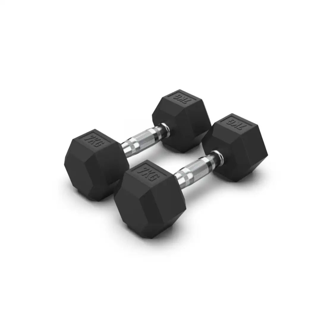 Hex Rubber Dumbbells - 7 kg Pair