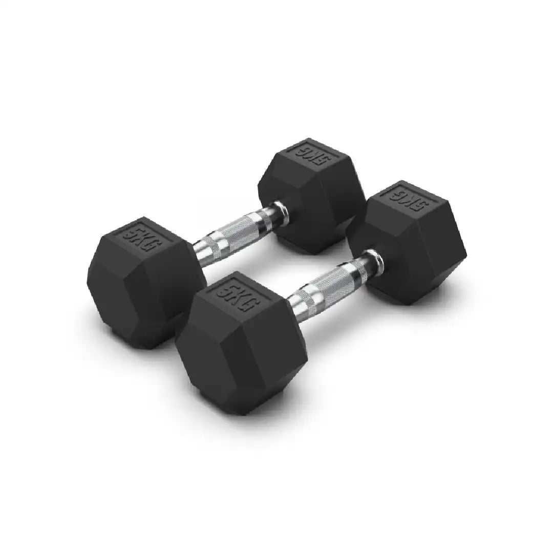 Hex Rubber Dumbbells - 5 kg Pair