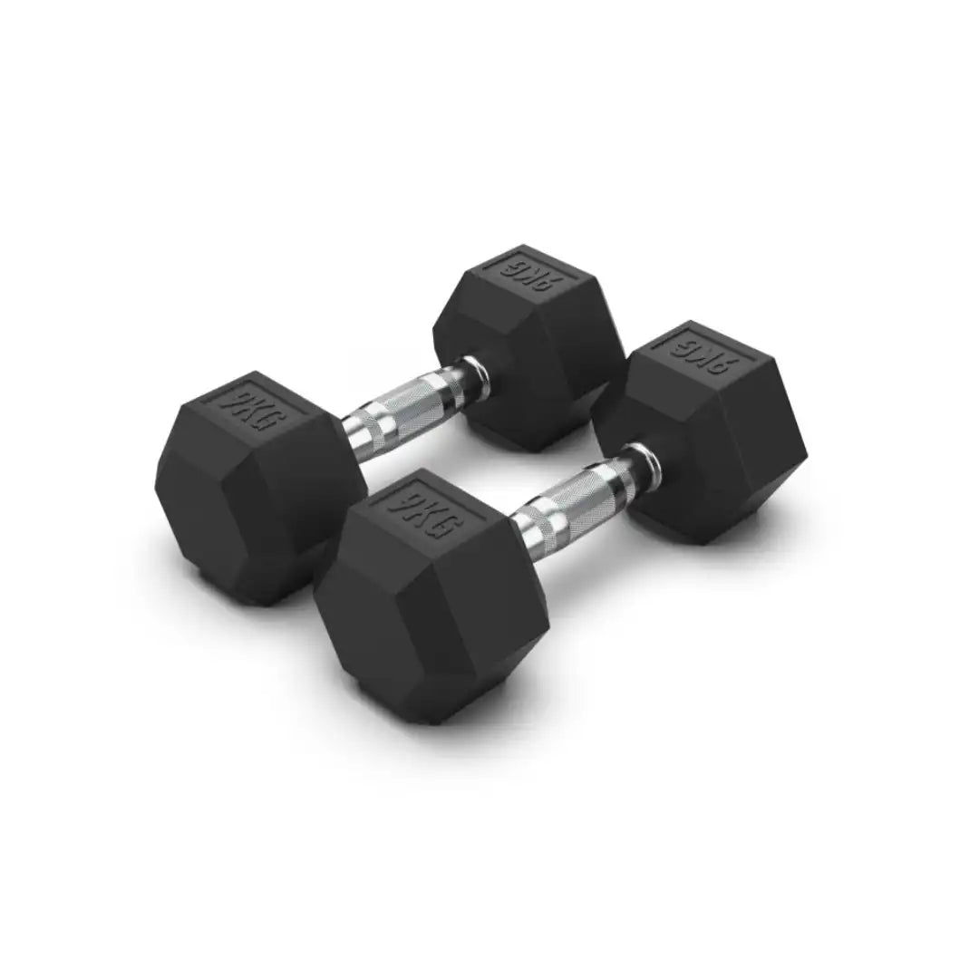 Hex Rubber Dumbbells - 9 kg Pair