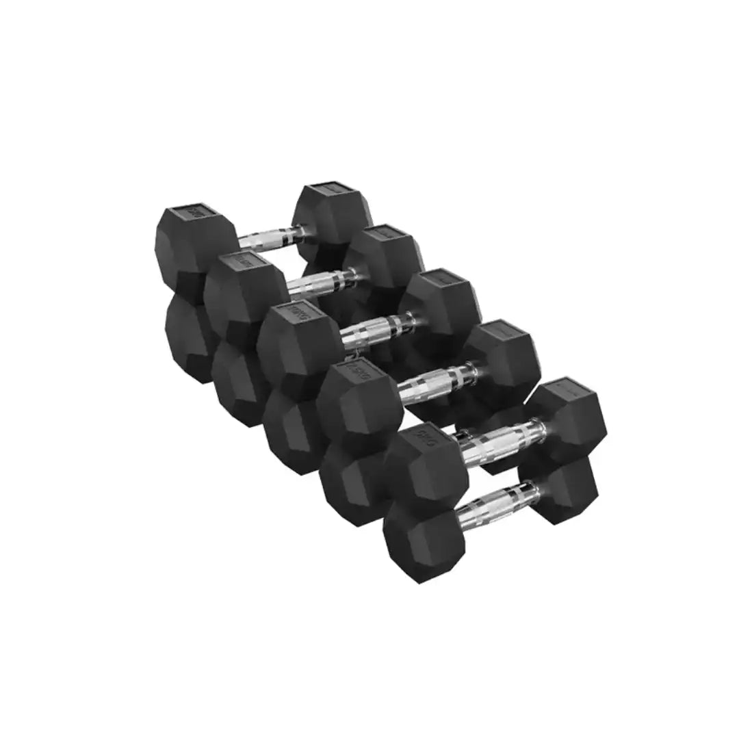 Hex Rubber Dumbbells - 20 kg Pair