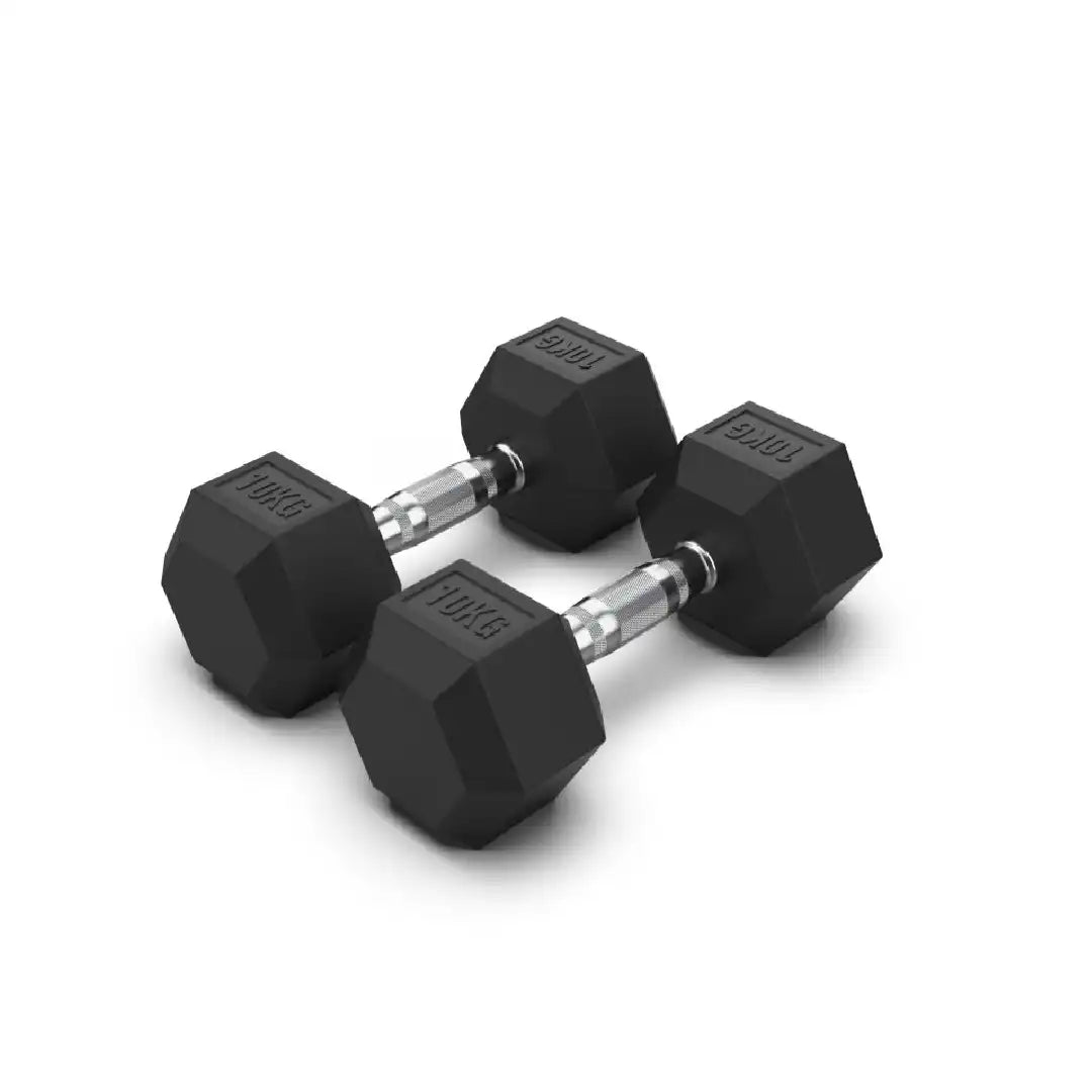 Hex Rubber Dumbbells - 10 kg Pair