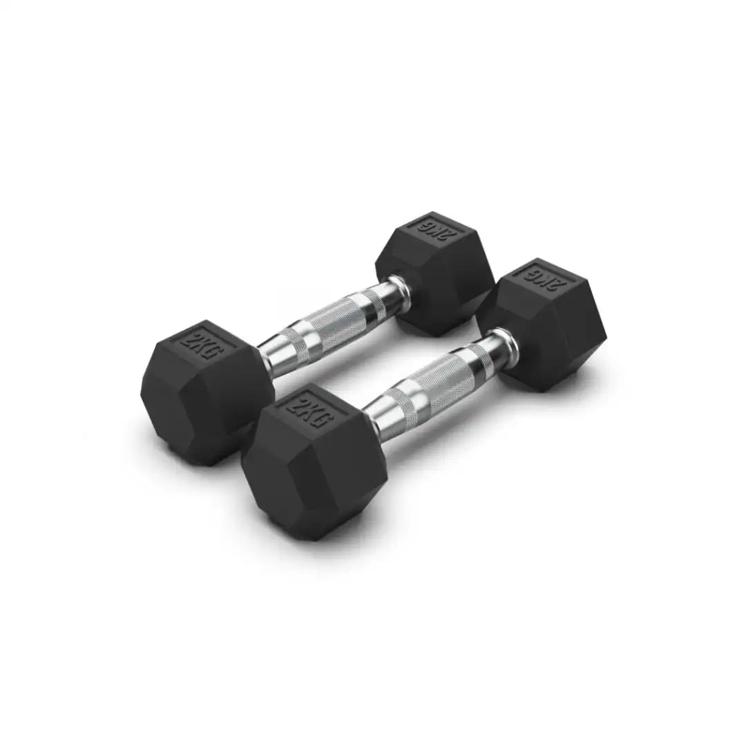 Hex Rubber Dumbbells - 2 kg Pair