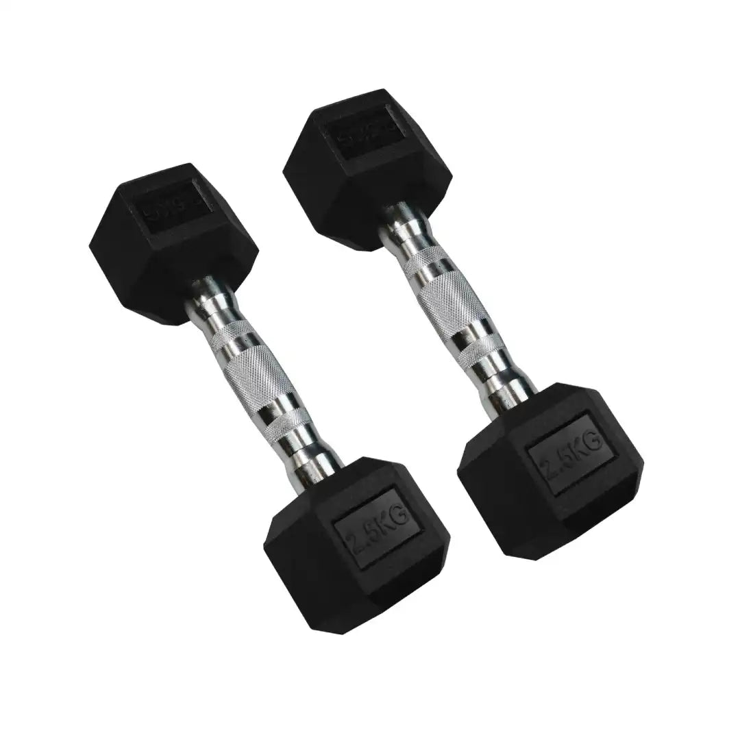 Hex Rubber Dumbbells - 2.5 kg Pair