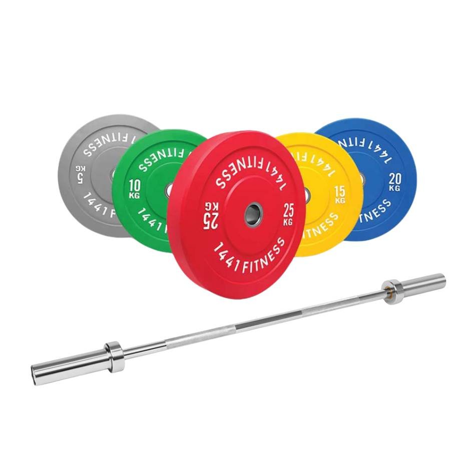 1441 Fitness Color Bumper Weight Plates & 6 ft Bar Bundle-Weight Plates Set-Pro Sports