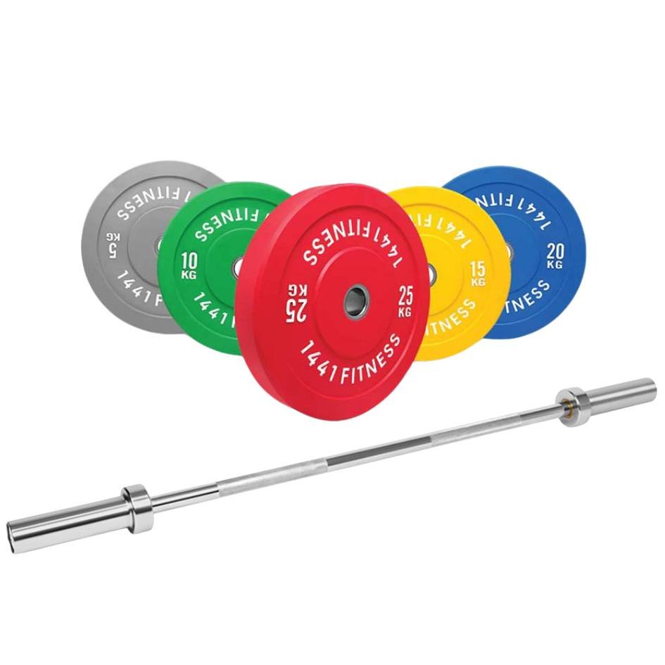 1441 Fitness Color Bumper Weight Plates & 7 ft Bar Bundle-Weight Plates Set-Pro Sports