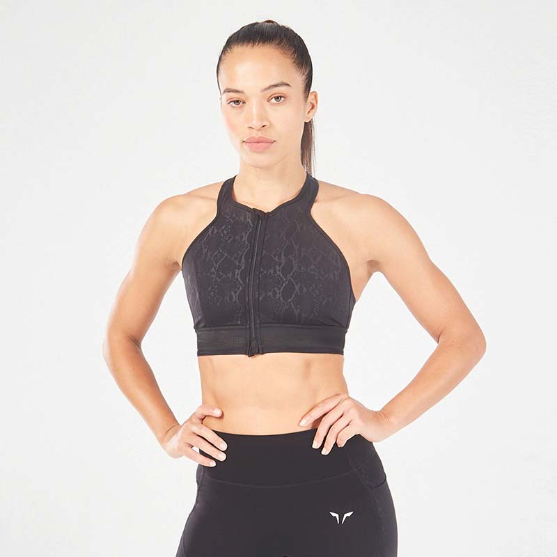 SQUATWOLF Serpent Zip Up Bra - Black-Sports Bra-Pro Sports
