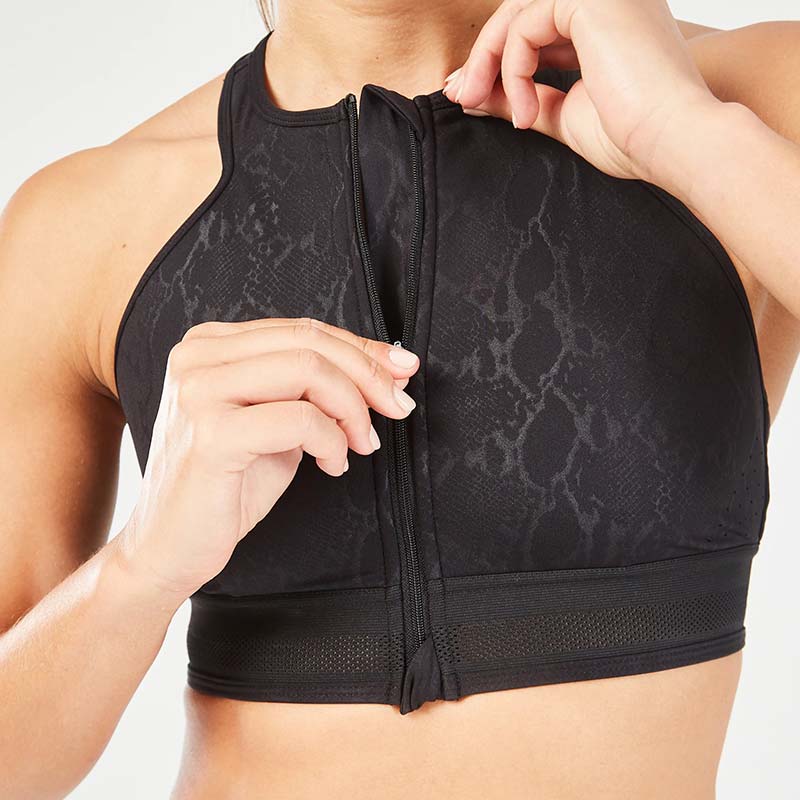 SQUATWOLF Serpent Zip Up Bra - Black-Sports Bra-Pro Sports