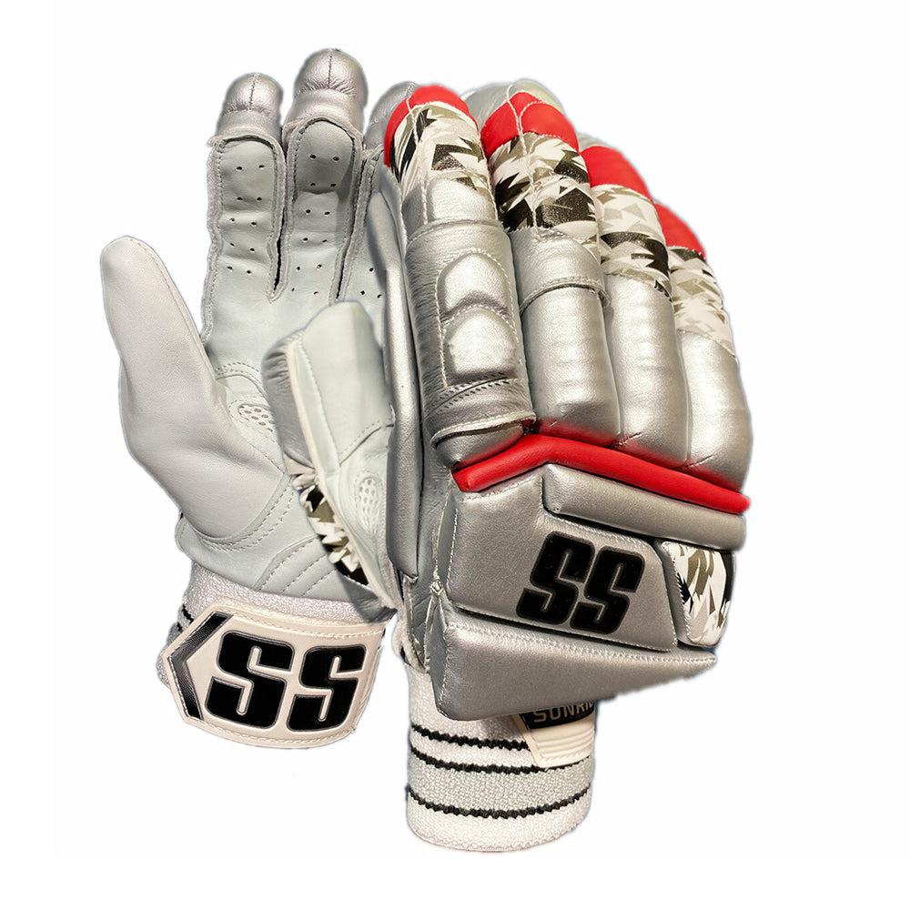 SS Super Test Cricket Batting Gloves Men - Silver/Red-Batting Gloves-Pro Sports