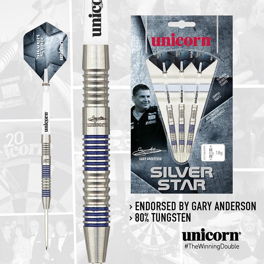 Unicorn Silver Star 80% Tungsten - Gary Anderson Darts 2-Dart Pins-Pro Sports