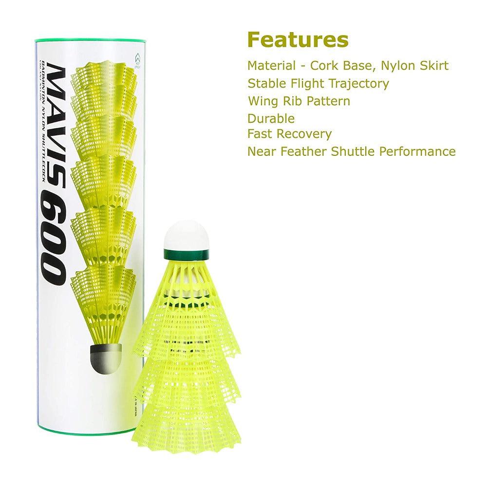 Yonex Mavis 600 Slow Speed (Green Strip) Nylon Shuttlecock - Yellow Box (10 Tubes)-Shuttlecocks-Pro Sports
